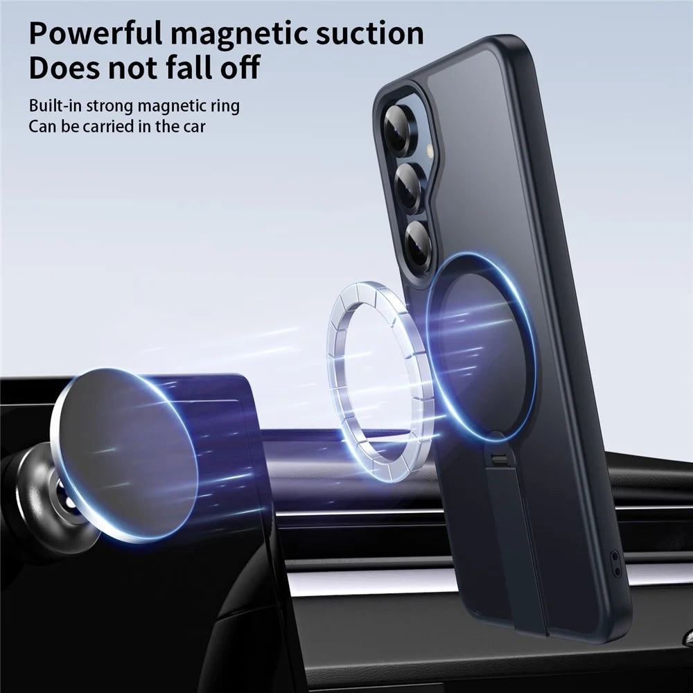 For Samsung Galaxy S25+ Magnetic Case Rotating Straight Kickstand TPU + PC Matte Phone Cover - Black - 5