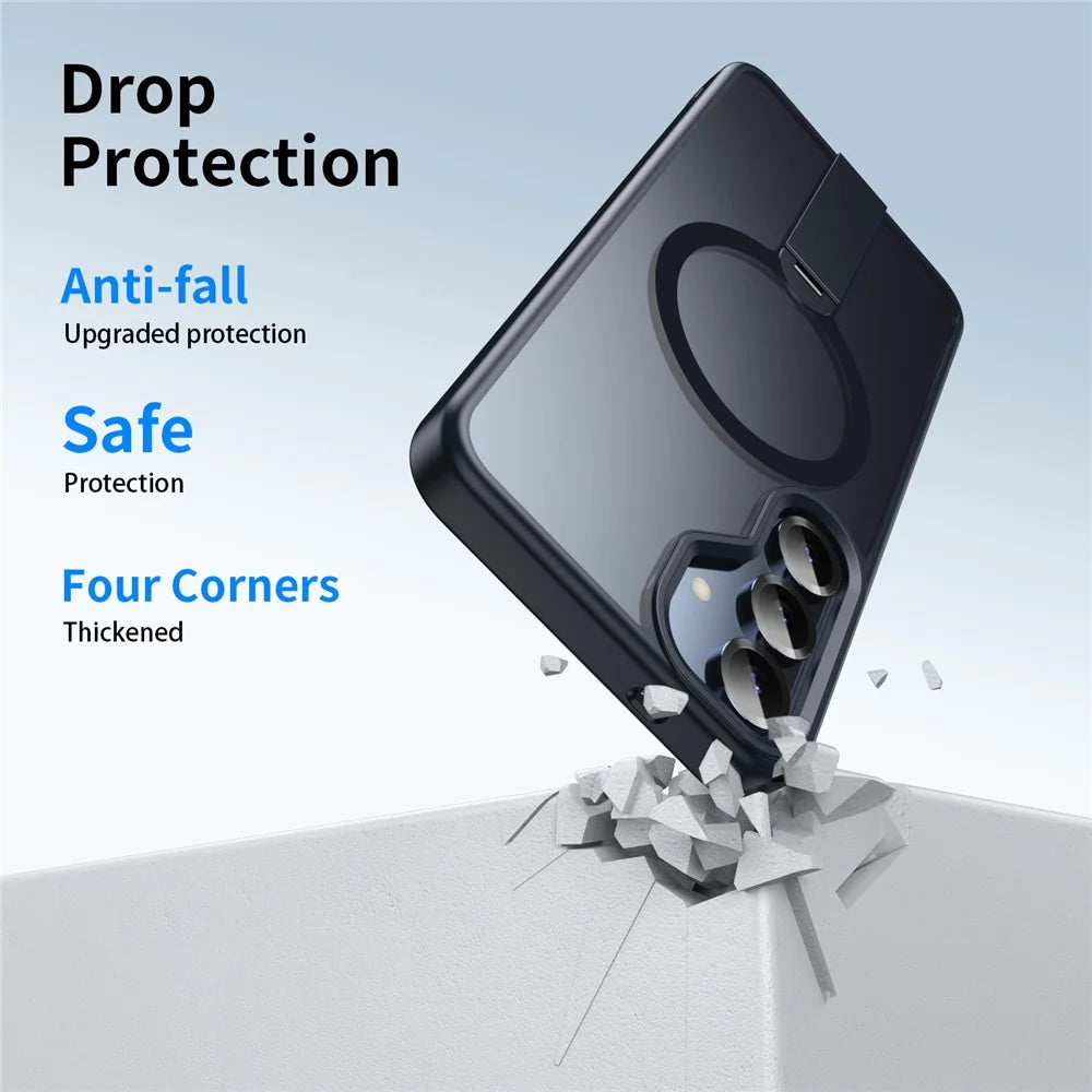 For Samsung Galaxy S25+ Magnetic Case Rotating Straight Kickstand TPU + PC Matte Phone Cover - Black - 6