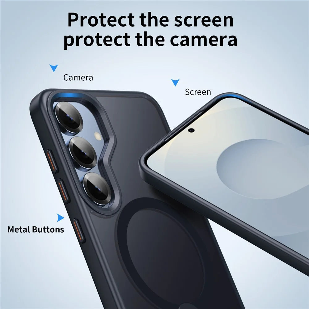 For Samsung Galaxy S25+ Magnetic Case Rotating Straight Kickstand TPU + PC Matte Phone Cover - Black - 7