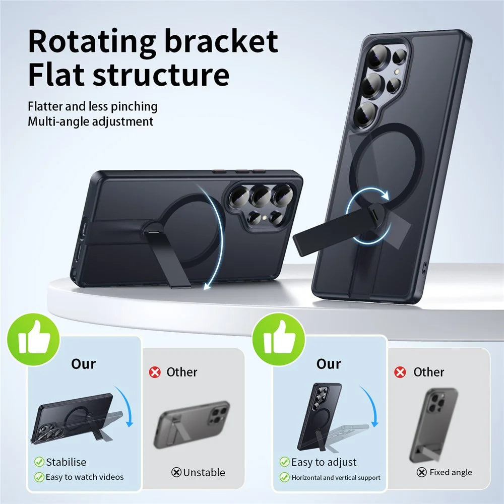 For Samsung Galaxy S25 Ultra Magnetic Case Rotating Straight Kickstand TPU + PC Matte Phone Cover - Black - 3