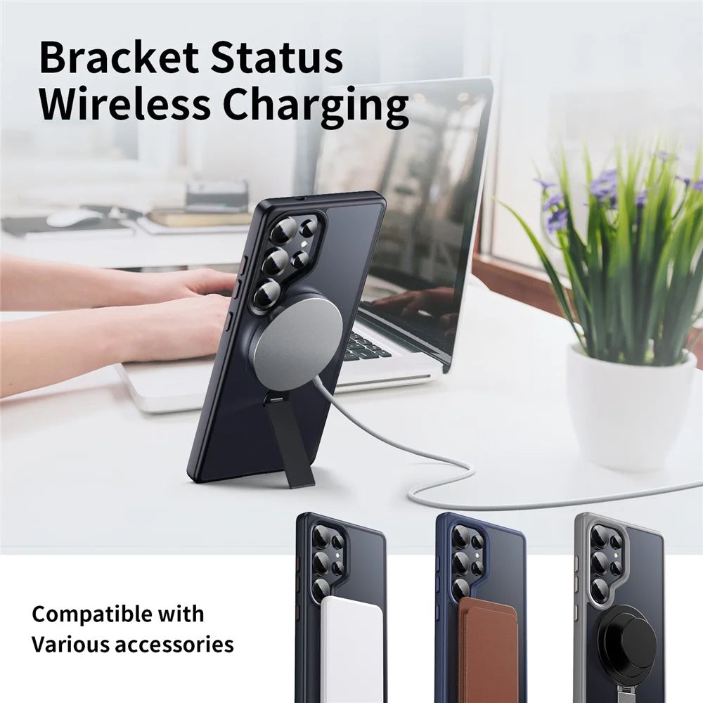 For Samsung Galaxy S25 Ultra Magnetic Case Rotating Straight Kickstand TPU + PC Matte Phone Cover - Black - 4