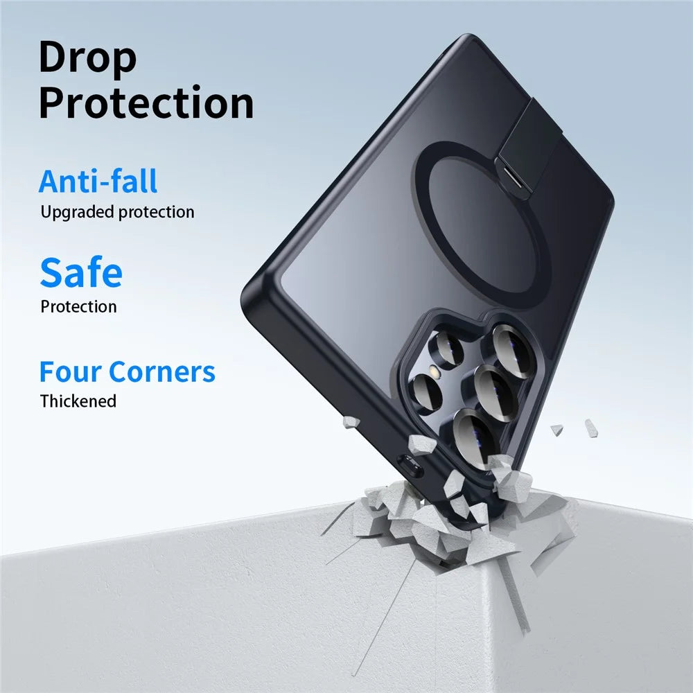 For Samsung Galaxy S25 Ultra Magnetic Case Rotating Straight Kickstand TPU + PC Matte Phone Cover - Black - 6