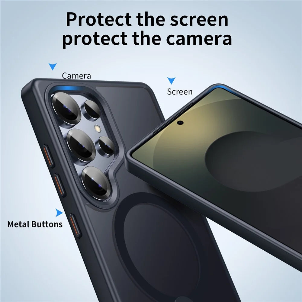 For Samsung Galaxy S25 Ultra Magnetic Case Rotating Straight Kickstand TPU + PC Matte Phone Cover - Black - 7