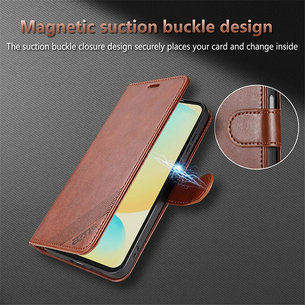 AZNS For Samsung Galaxy A06 4G Case Anti-Scratch PU Leather Stand Wallet Phone Cover - Brown - 6