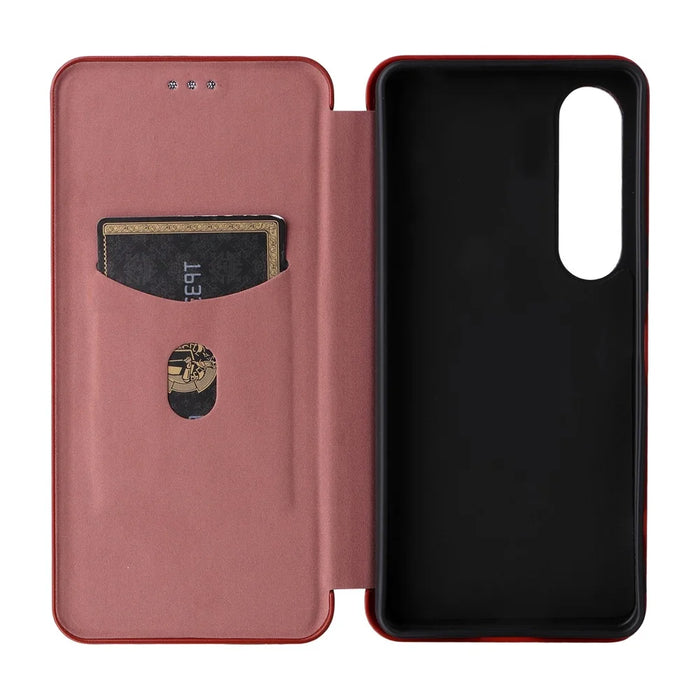 For Sony Xperia 1 VII Case Carbon Fiber Texture Drop-Proof PU Leather Phone Cover - Brown - 2
