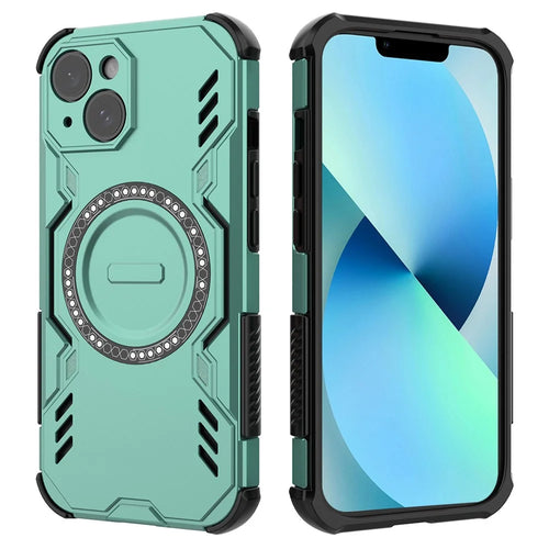 For iPhone 13 Magnetic Case Butterfly Armor Hollow Heat Dissipation PC + TPU Phone Cover - Green - 1