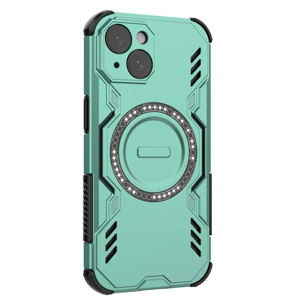 For iPhone 13 Magnetic Case Butterfly Armor Hollow Heat Dissipation PC + TPU Phone Cover - Green - 2