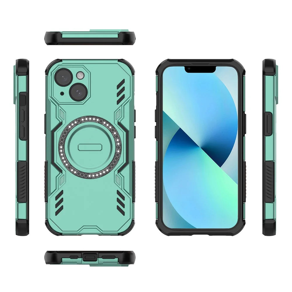 For iPhone 13 Magnetic Case Butterfly Armor Hollow Heat Dissipation PC + TPU Phone Cover - Green - 3