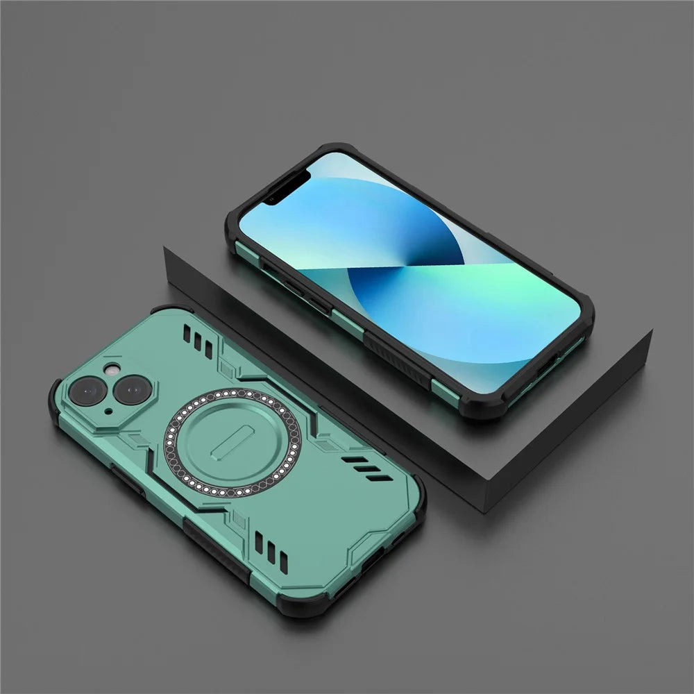 For iPhone 13 Magnetic Case Butterfly Armor Hollow Heat Dissipation PC + TPU Phone Cover - Green - 4
