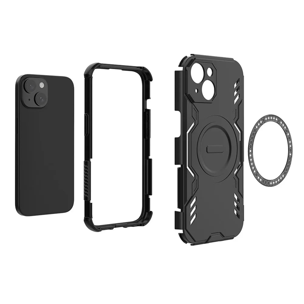 For iPhone 13 Magnetic Case Butterfly Armor Hollow Heat Dissipation PC + TPU Phone Cover - Green - 5