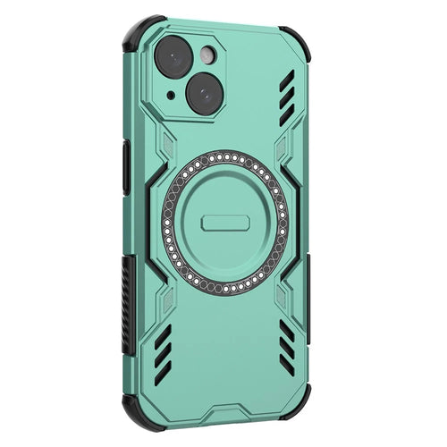 For iPhone 14 Magnetic Case Butterfly Armor Hollow Heat Dissipation PC + TPU Phone Cover - Green - 1
