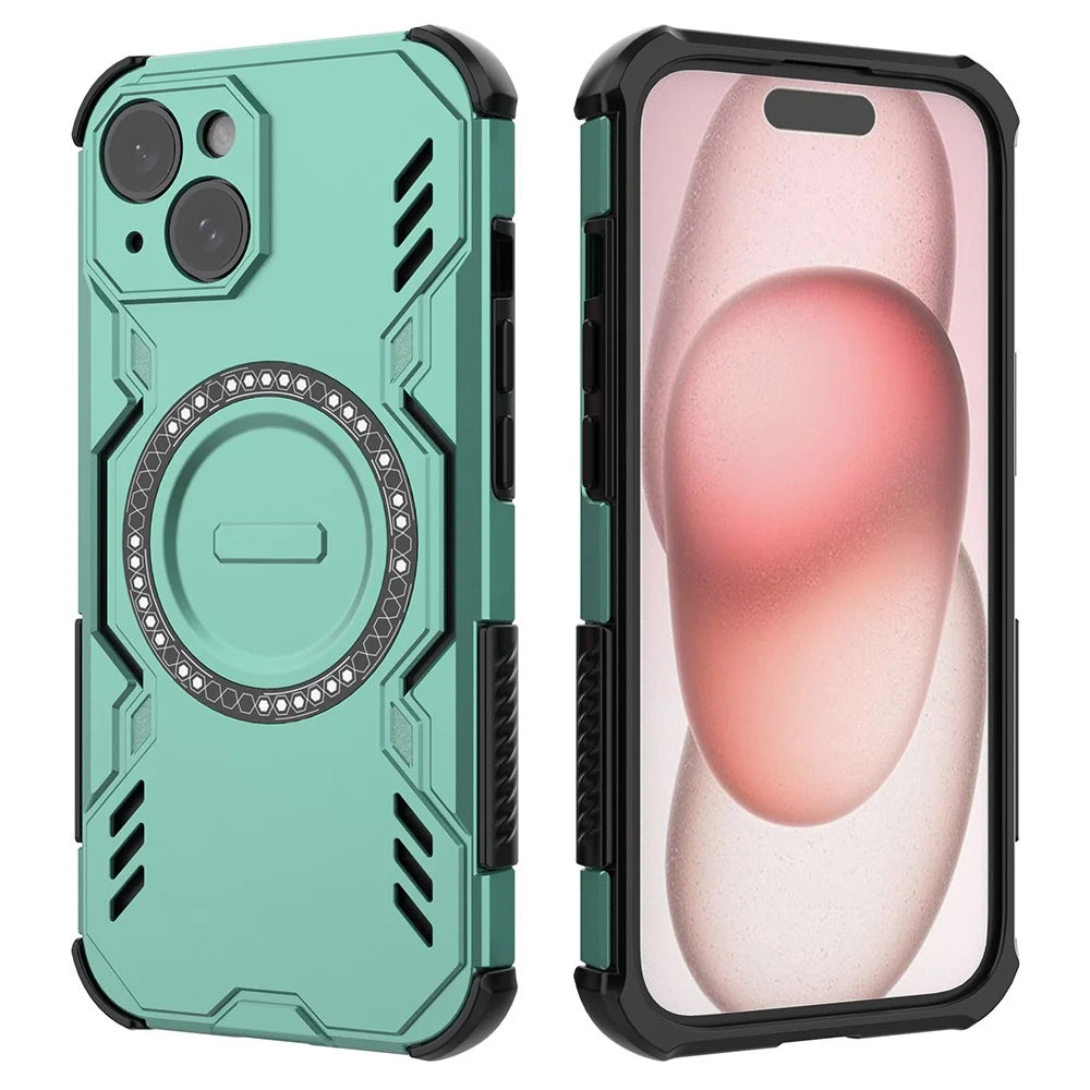 For iPhone 14 Magnetic Case Butterfly Armor Hollow Heat Dissipation PC + TPU Phone Cover - Green - 2