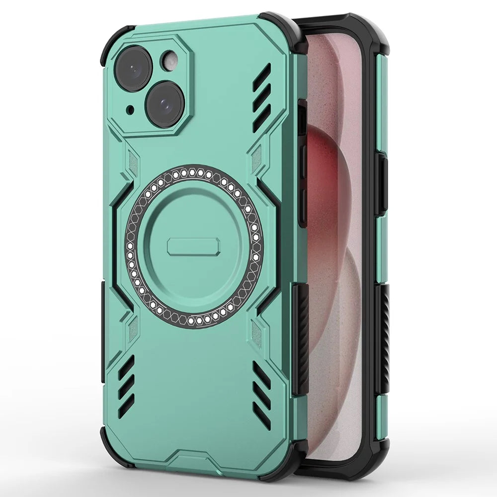 For iPhone 14 Magnetic Case Butterfly Armor Hollow Heat Dissipation PC + TPU Phone Cover - Green - 3
