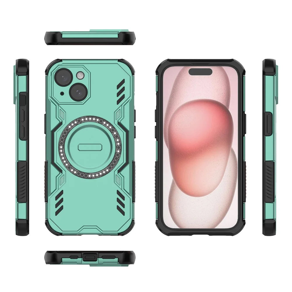 For iPhone 14 Magnetic Case Butterfly Armor Hollow Heat Dissipation PC + TPU Phone Cover - Green - 4