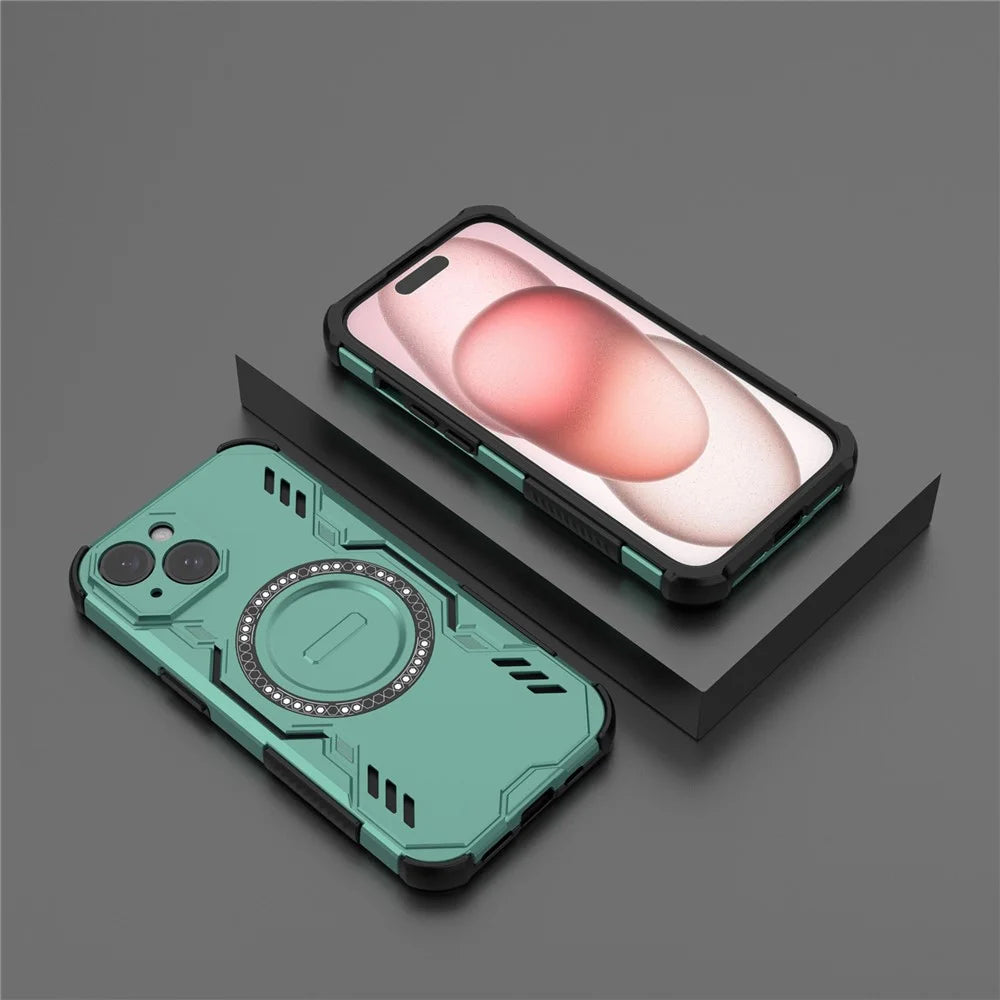 For iPhone 14 Magnetic Case Butterfly Armor Hollow Heat Dissipation PC + TPU Phone Cover - Green - 5