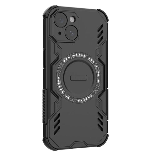 For iPhone 15 Magnetic Case Butterfly Armor Hollow Heat Dissipation PC + TPU Phone Cover - Black - 1
