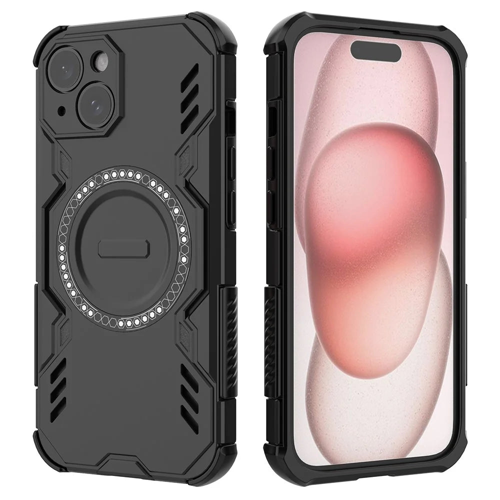 For iPhone 15 Magnetic Case Butterfly Armor Hollow Heat Dissipation PC + TPU Phone Cover - Black - 2