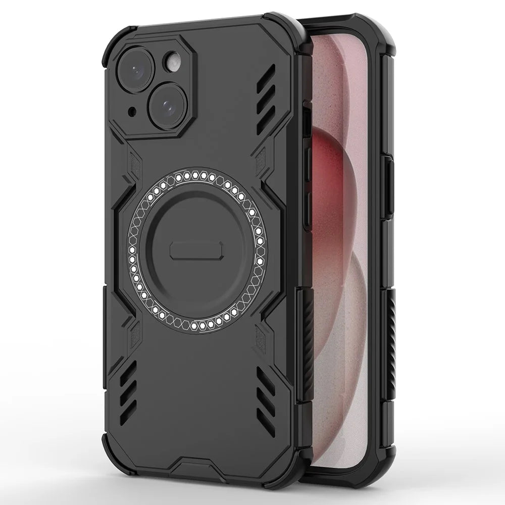 For iPhone 15 Magnetic Case Butterfly Armor Hollow Heat Dissipation PC + TPU Phone Cover - Black - 3