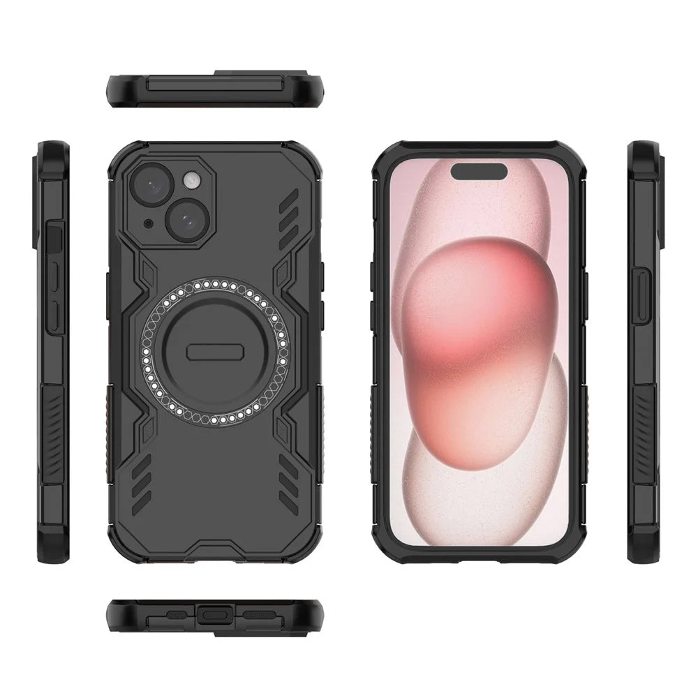 For iPhone 15 Magnetic Case Butterfly Armor Hollow Heat Dissipation PC + TPU Phone Cover - Black - 4