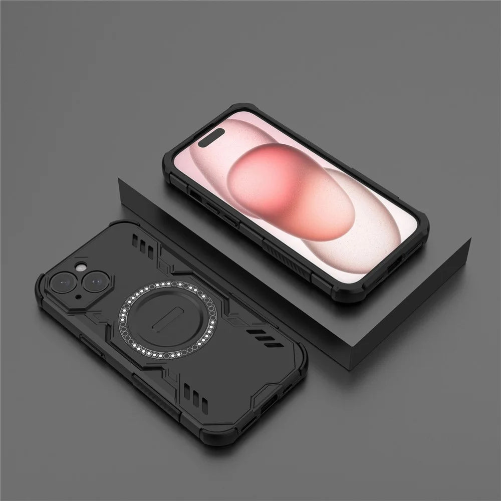 For iPhone 15 Magnetic Case Butterfly Armor Hollow Heat Dissipation PC + TPU Phone Cover - Black - 5