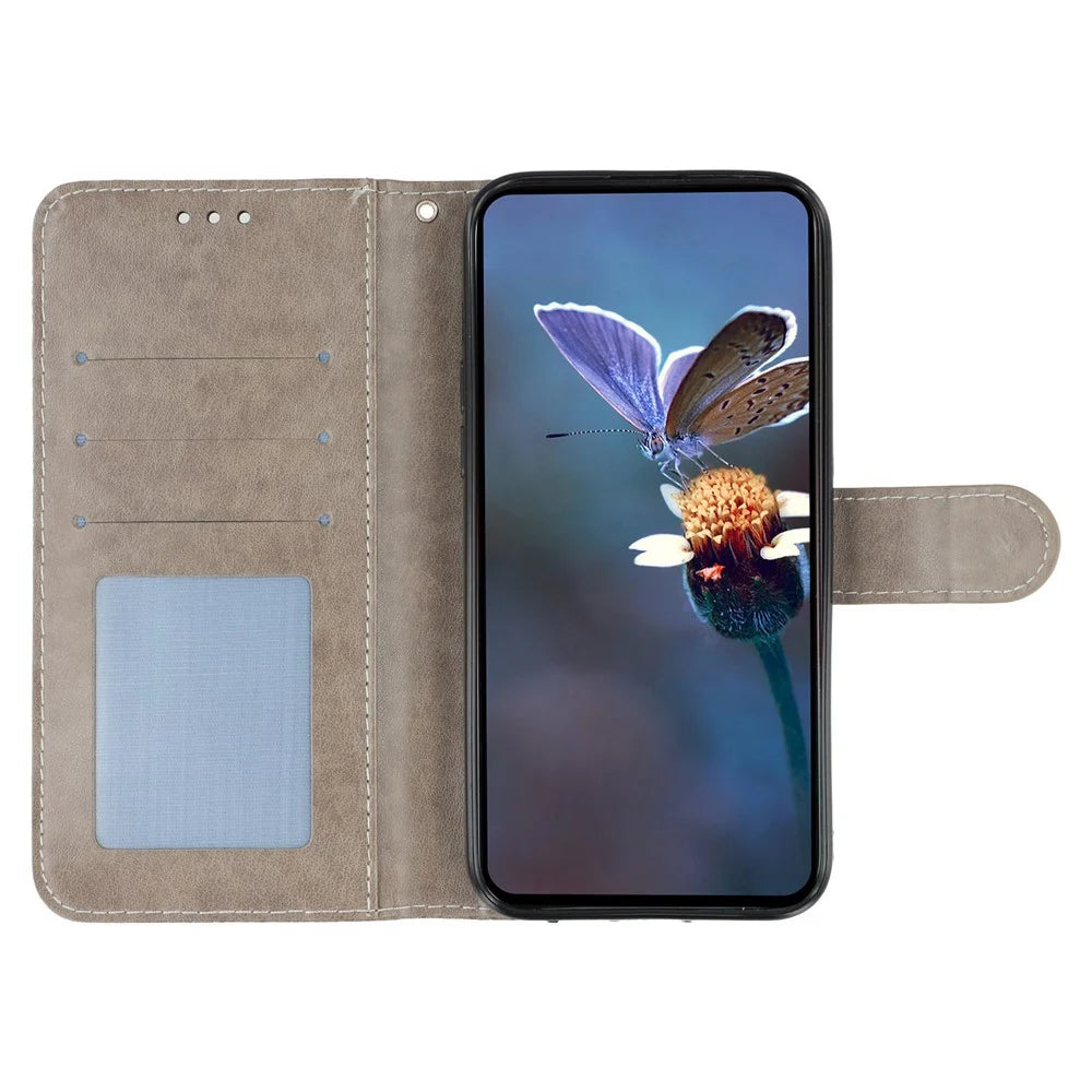 For Samsung Galaxy A36 5G Case Lace Flowers PU Leather Flip Wallet Phone Cover - Grey - 2