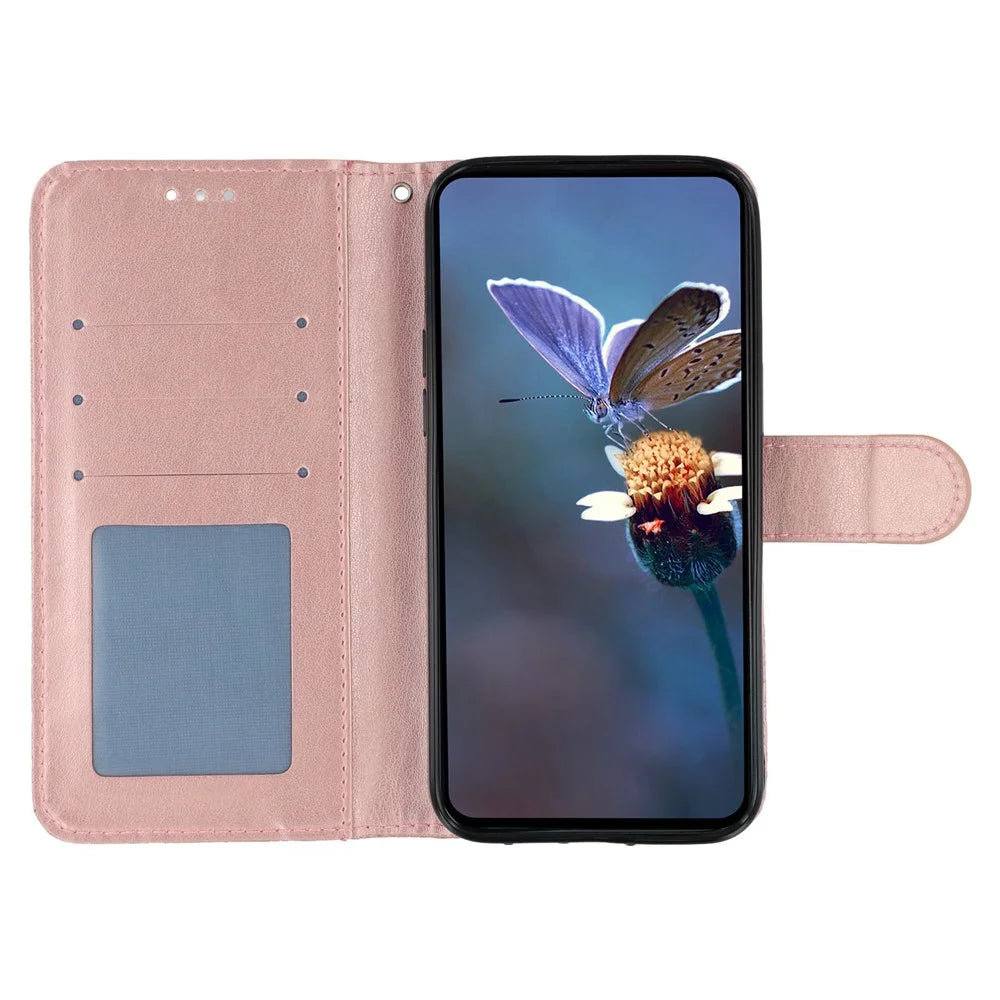 For Samsung Galaxy S25 Edge Case Lace Flowers PU Leather Flip Wallet Phone Cover - Rose Gold - 2