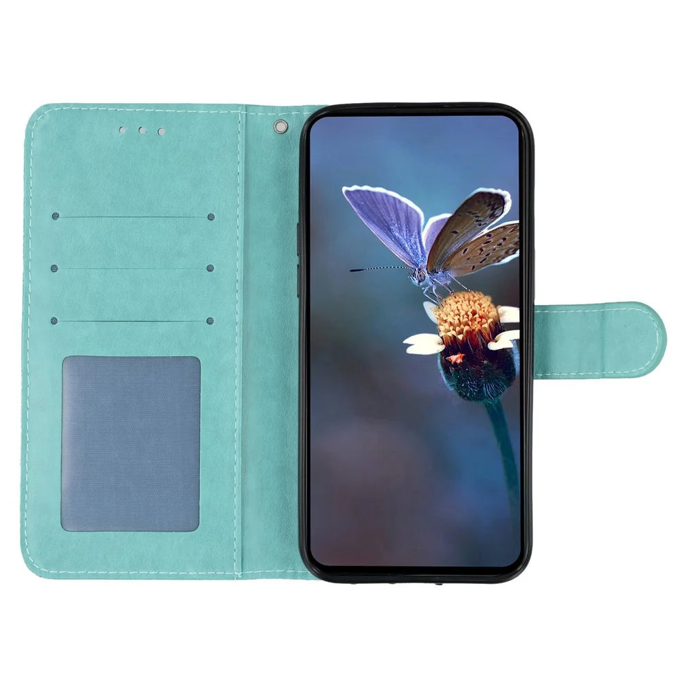 For Samsung Galaxy S25 Ultra Case Lace Flowers PU Leather Flip Wallet Phone Cover - Green - 2
