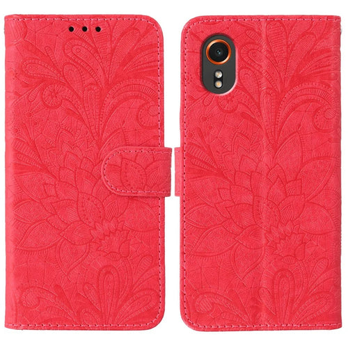 For Samsung Galaxy Xcover7 Case Lace Flowers PU Leather Flip Wallet Phone Cover - Red - 1