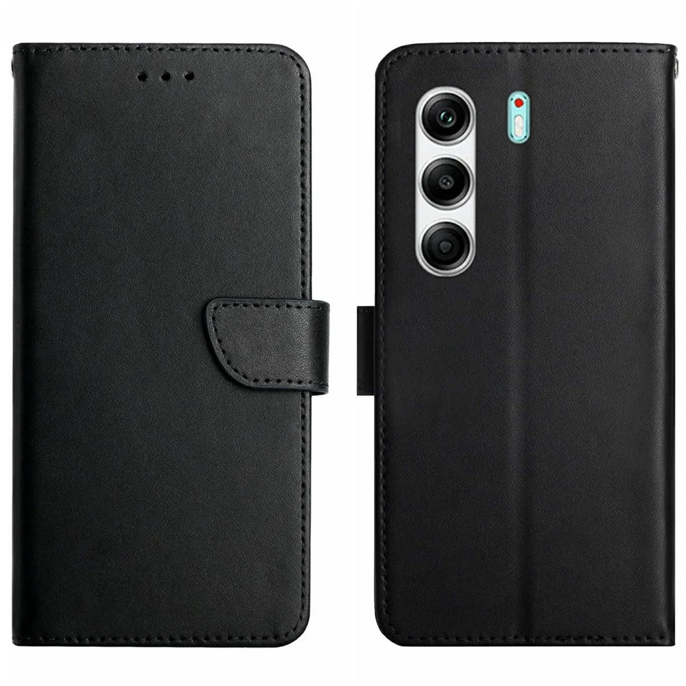 For TECNO Camon 40 Pro 4G Case Genuine Cow Leather Phone Cover Nappa Texture - Black - 1