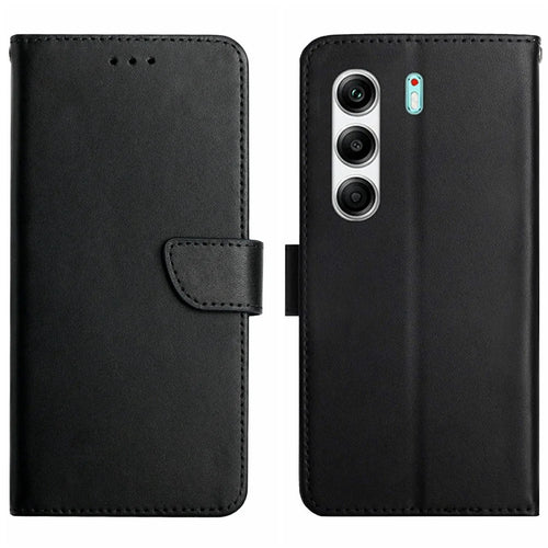 For TECNO Camon 40 Pro 4G Case Genuine Cow Leather Phone Cover Nappa Texture - Black - 1