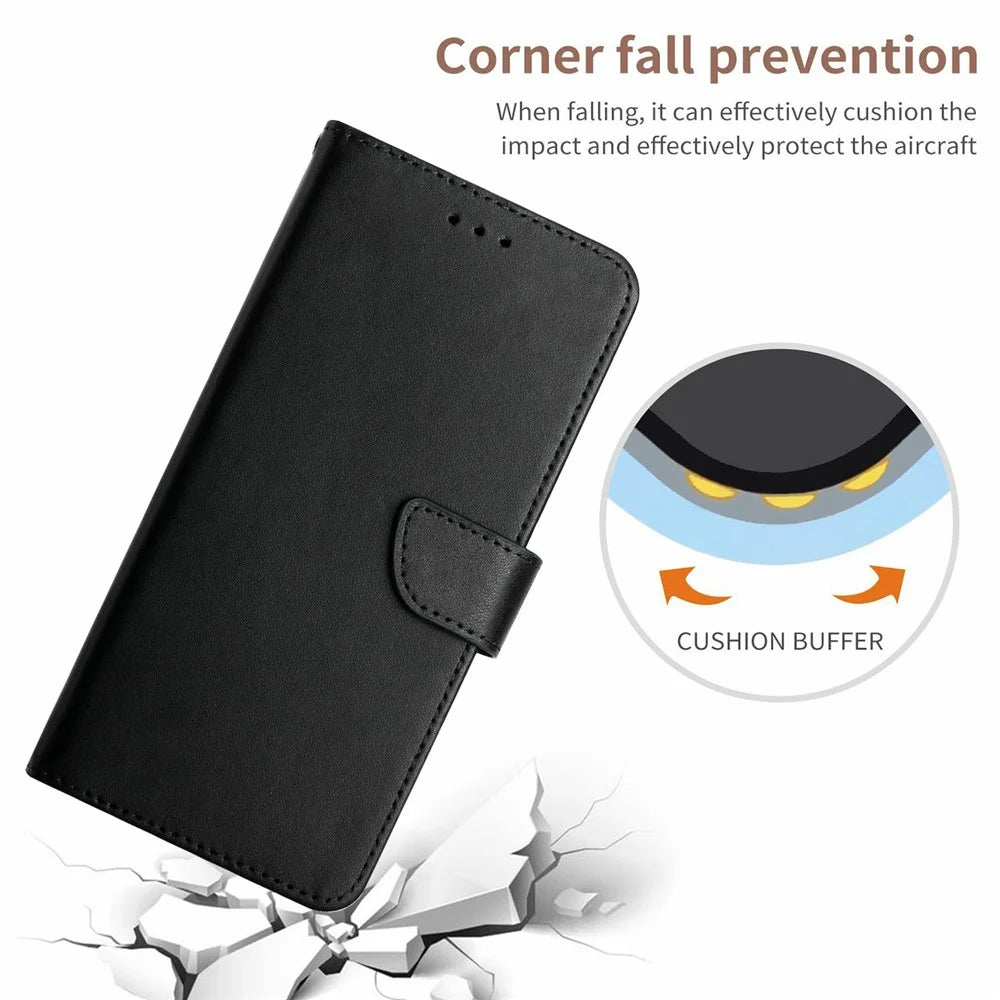For TECNO Camon 40 Pro 4G Case Genuine Cow Leather Phone Cover Nappa Texture - Black - 5