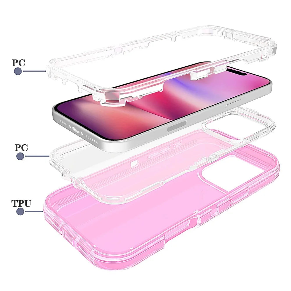 For iPhone 16 Pro Max Case 3 in 1 Detachable Shockproof TPU + PC Phone Back Cover - Transparent Red - 3