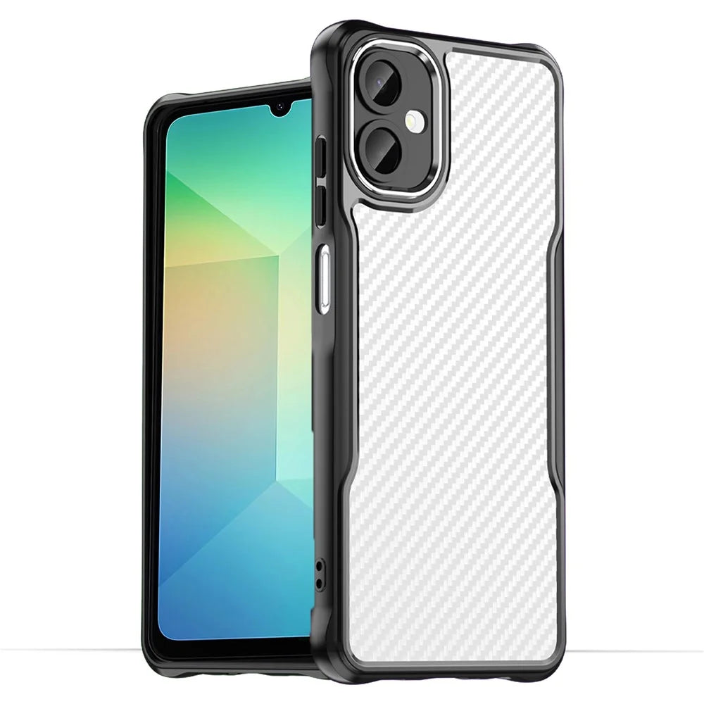 For Samsung Galaxy A06 5G Case Carbon Fiber Texture Hybrid Phone Cover - Black - 1