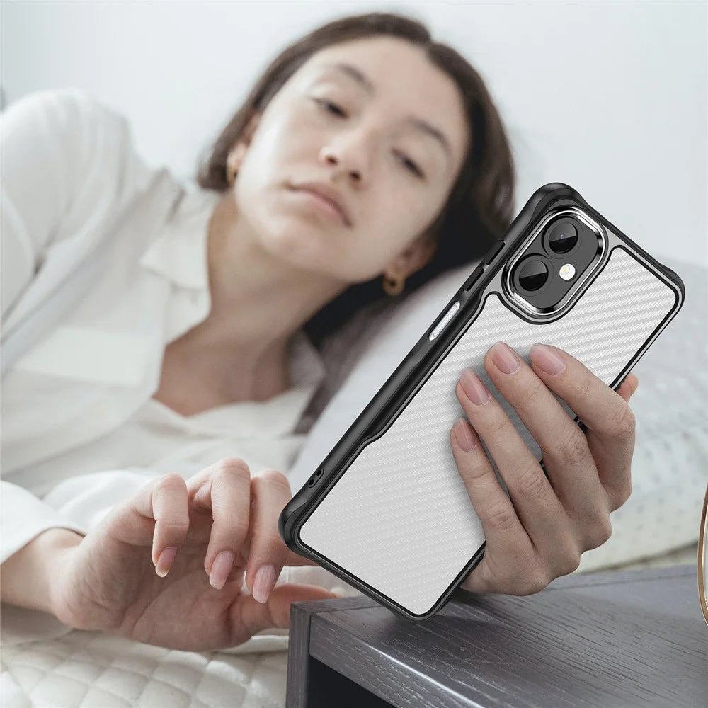 For Samsung Galaxy A06 5G Case Carbon Fiber Texture Hybrid Phone Cover - Black - 5
