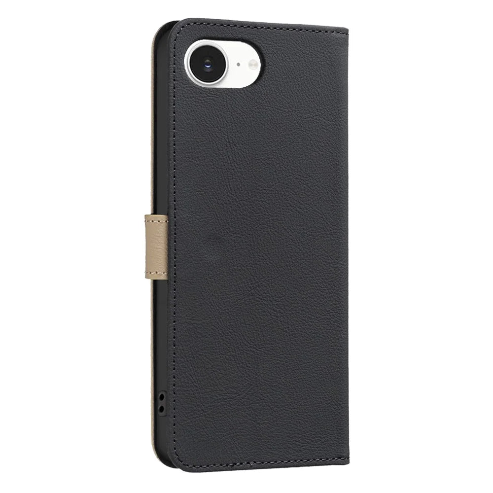 BINFEN COLOR BF36 For iPhone 17e / 16e Leather Case Floral Pattern Phone Cover RFID Blocking Wallet Stand - Black - 7