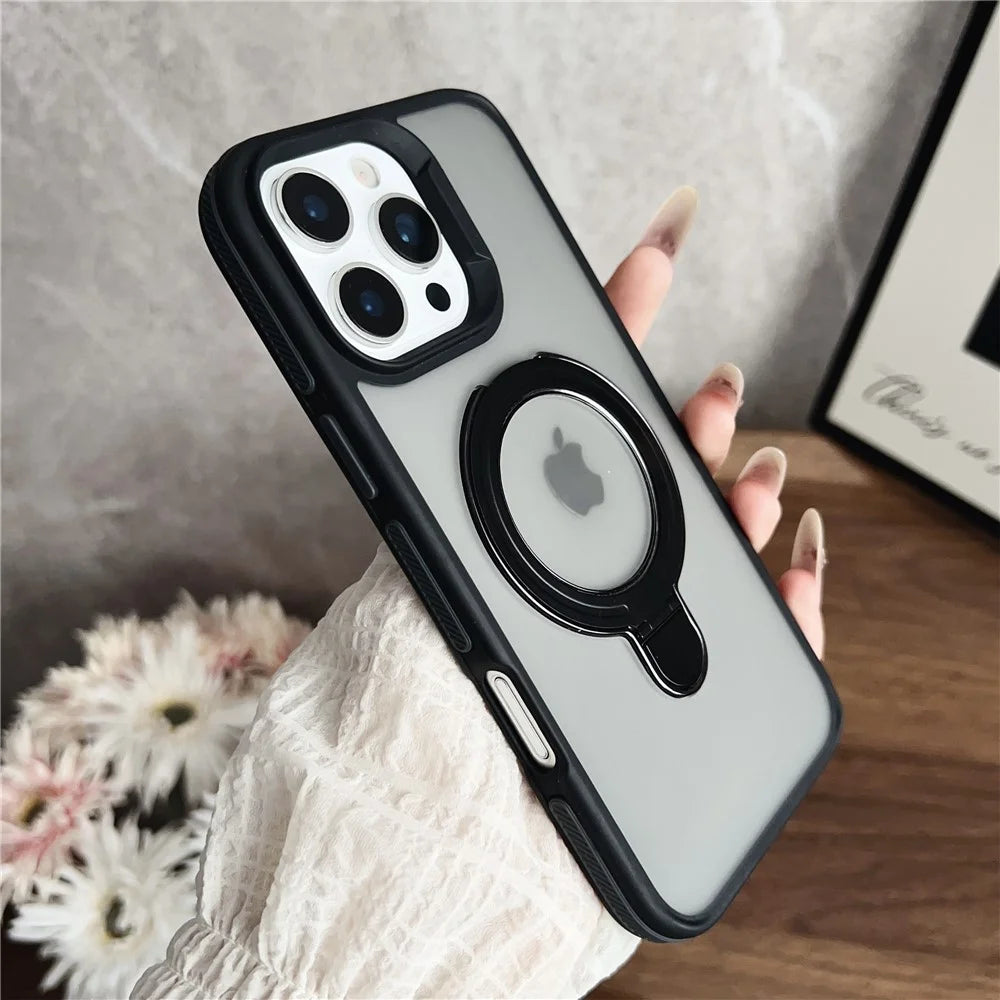 For iPhone 16 Pro Max Magnetic Case with Kickstand Dual-Color TPU + Acrylic Phone Back Cover - 2