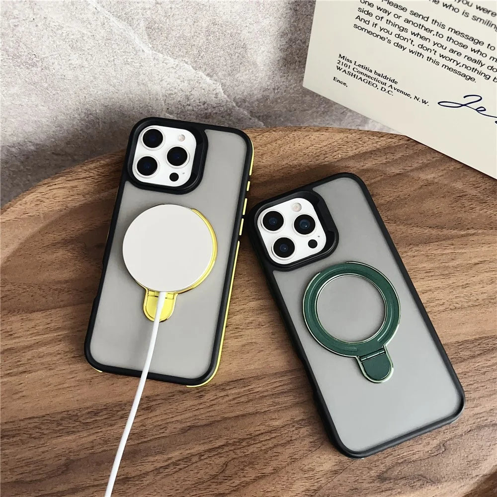 For iPhone 16 Pro Max Magnetic Case with Kickstand Dual-Color TPU + Acrylic Phone Back Cover - 3