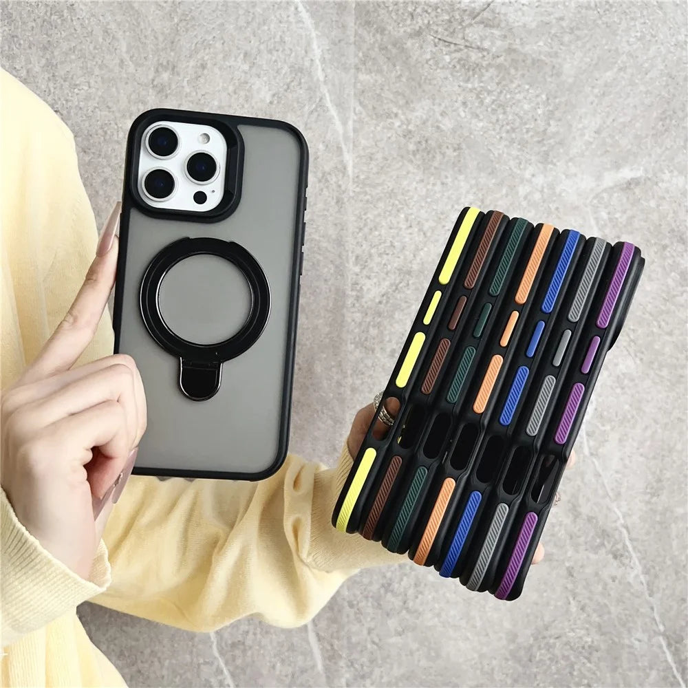 For iPhone 16 Pro Max Magnetic Case with Kickstand Dual-Color TPU + Acrylic Phone Back Cover - 5