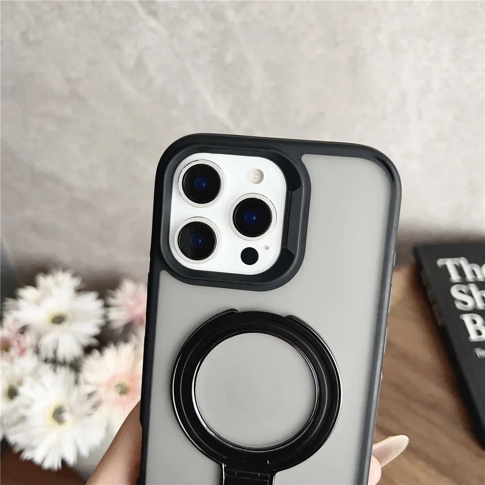 For iPhone 16 Pro Max Magnetic Case with Kickstand Dual-Color TPU + Acrylic Phone Back Cover - 6