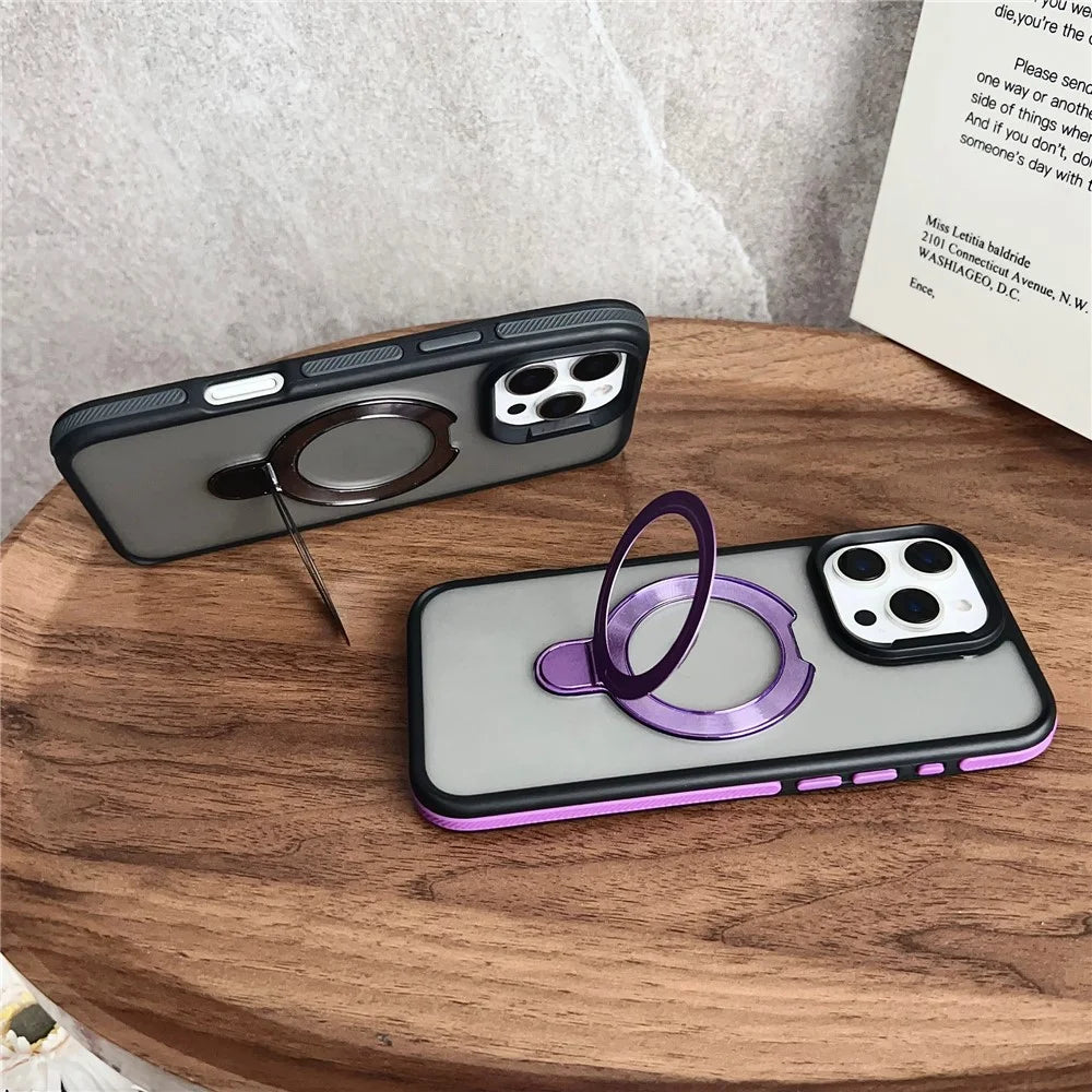 For iPhone 16 Pro Magnetic Case with Kickstand Dual-Color TPU + Acrylic Phone Back Cover - Black - 7