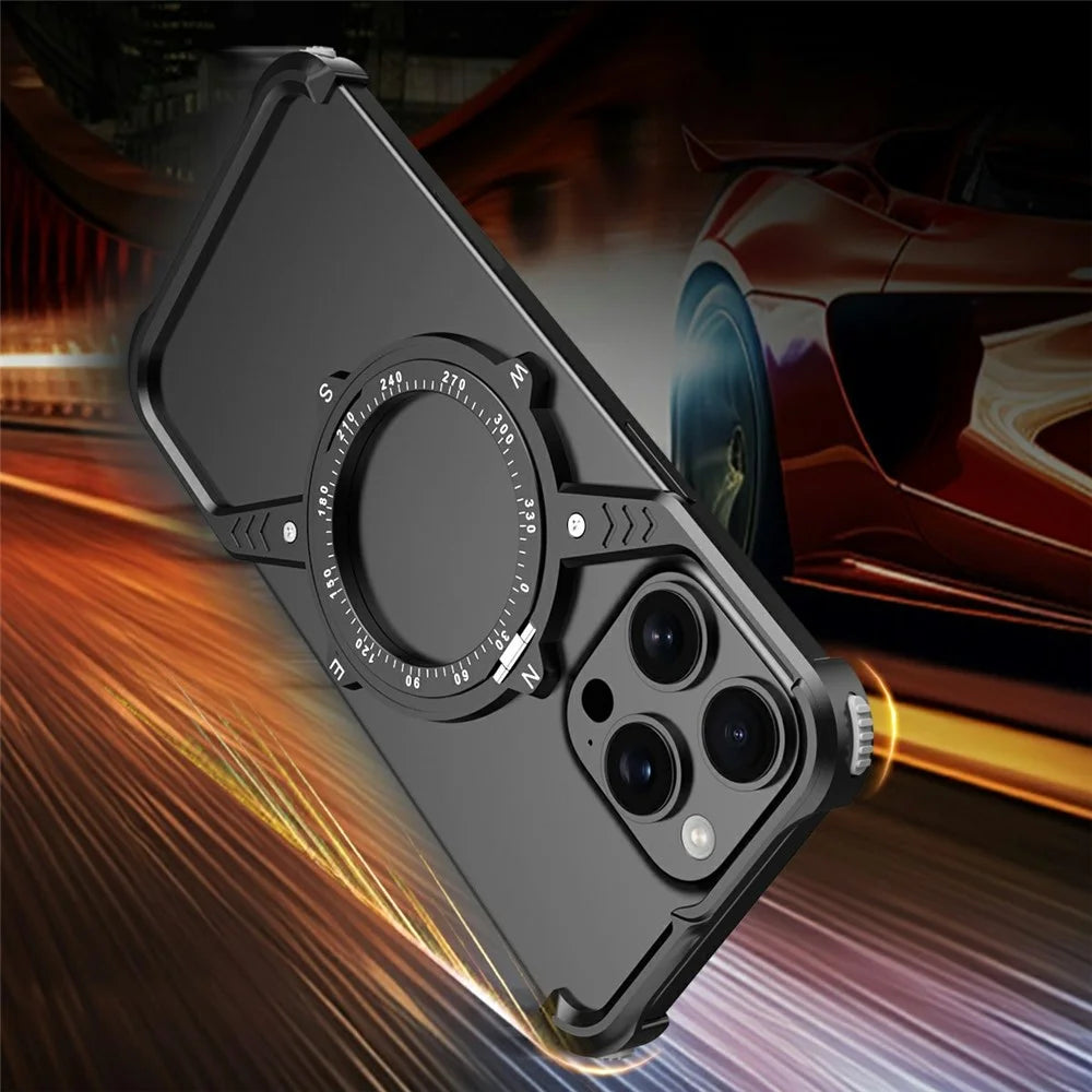 For iPhone 16 Pro Max Magnetic Case with Kickstand Four Corner Airbag Heat Dissipation Metal Phone Cover - Desert Gold - 4