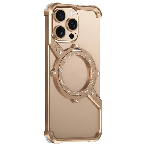 For iPhone 16 Pro Magnetic Case with Kickstand Four Corner Airbag Heat Dissipation Metal Phone Cover - Desert Gold - 1