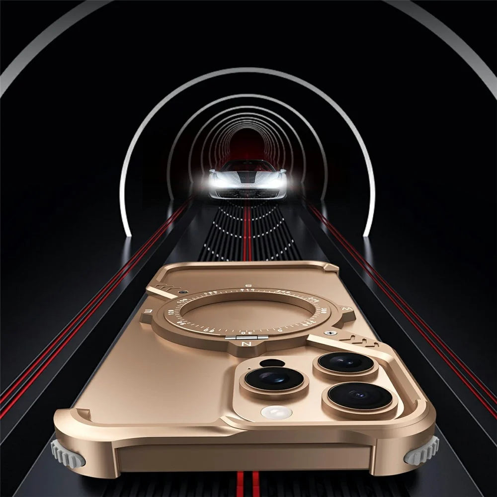 For iPhone 14 Pro Max Magnetic Case with Kickstand Four Corner Airbag Heat Dissipation Metal Phone Cover - Desert Gold - 5