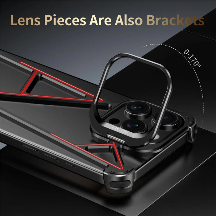 For iPhone 15 Pro Max Bumper Case Four Corner Airbag Kickstand Boardless A-Shape Metal Phone Cover - Black - 4