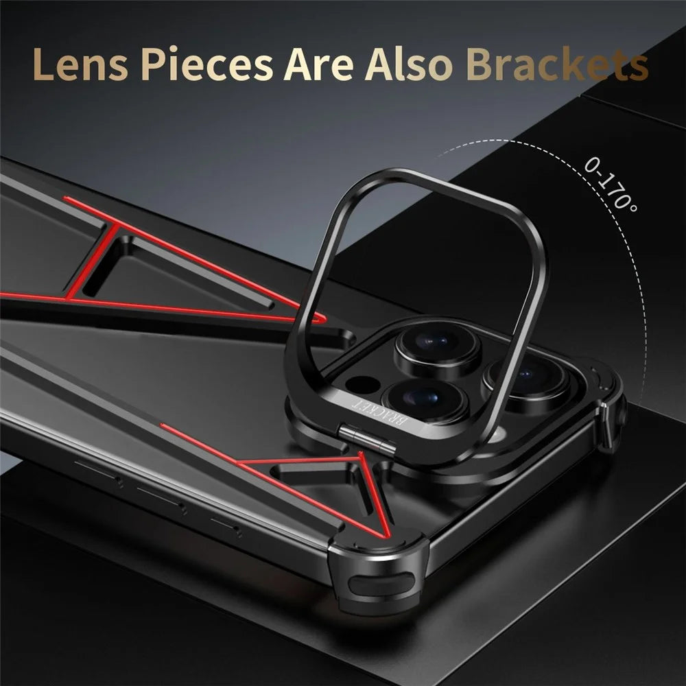 For iPhone 16 Pro Max Bumper Case Four Corner Airbag Kickstand Boardless A-Shape Metal Phone Cover - Black - 4