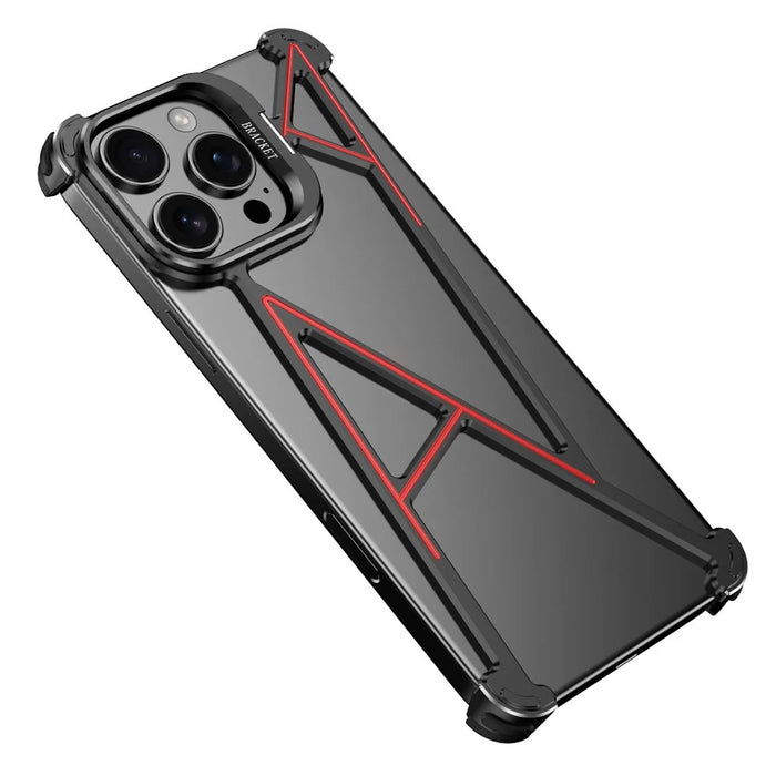 For iPhone 16 Pro Bumper Case Four Corner Airbag Kickstand Boardless A-Shape Metal Phone Cover - Black - 1