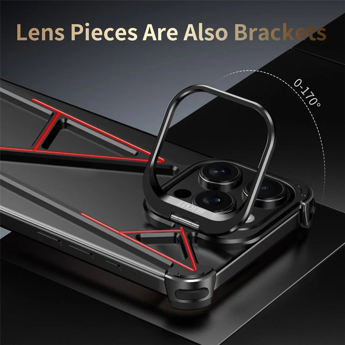 For iPhone 16 Pro Bumper Case Four Corner Airbag Kickstand Boardless A-Shape Metal Phone Cover - Black - 5