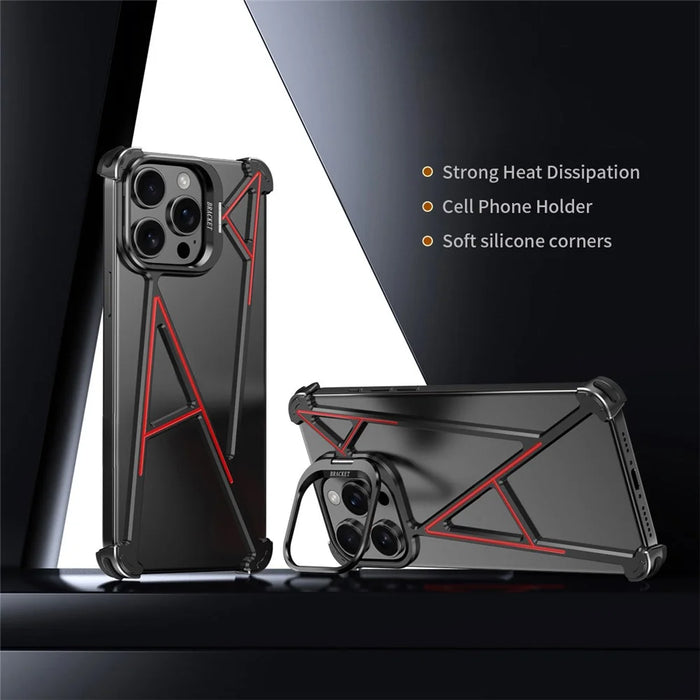 For iPhone 14 Pro Max Bumper Case Four Corner Airbag Kickstand Boardless A-Shape Metal Phone Cover - Black - 2