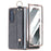 For Samsung Galaxy Z Fold5 5G Case Electroplating Glitter PC Phone Cover with Screen Film Strap Kickstand Ring Holder - Black - 1
