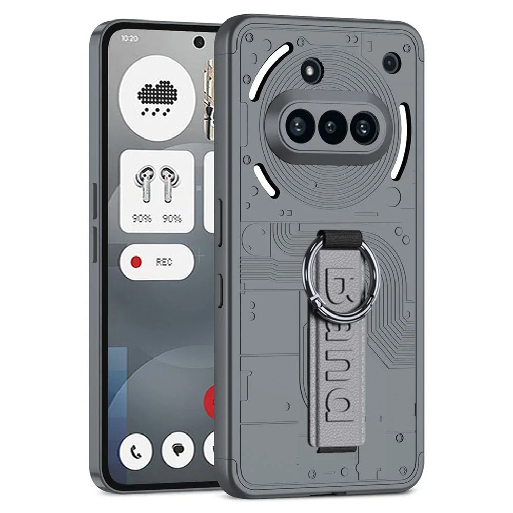 GKK For Nothing Phone (3a) Case Hard PC Phone Back Cover with Hand Strap - Grey - 1